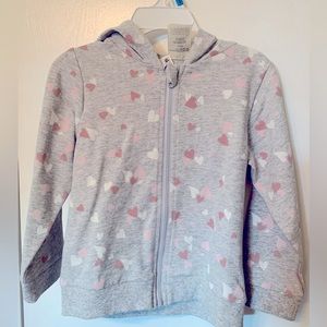 Baby girl zip-up hoodie, gray with pink hearts